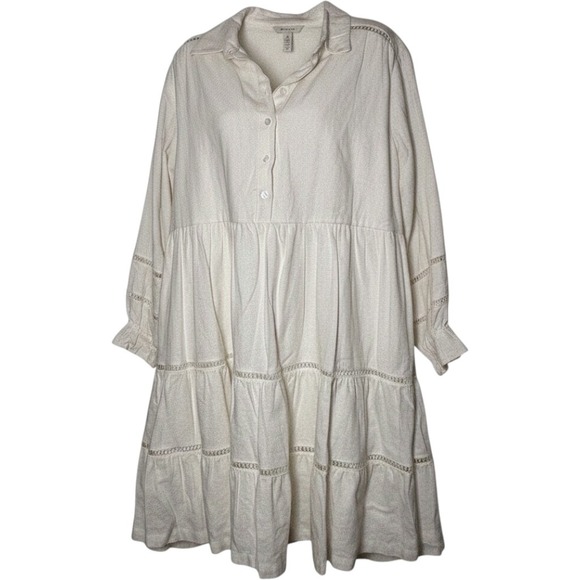 Dresses & Skirts - TAYLOR Off White Linen Blend Tiered Babydoll Mini Dress Ladder Lace Cream‎ Sz 14